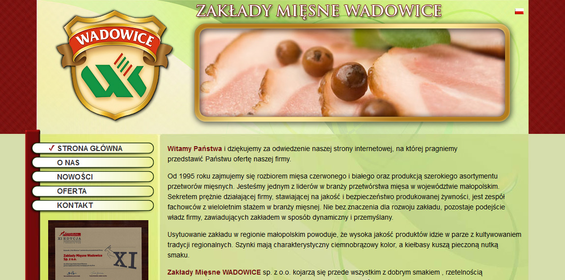 Strona www Zakładów Mięsnych w Wadowicach